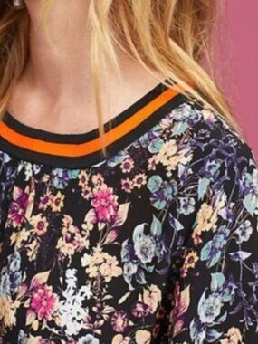 Rdalamal for Anthropologie long-sleeve blouse black floral pattern sz4